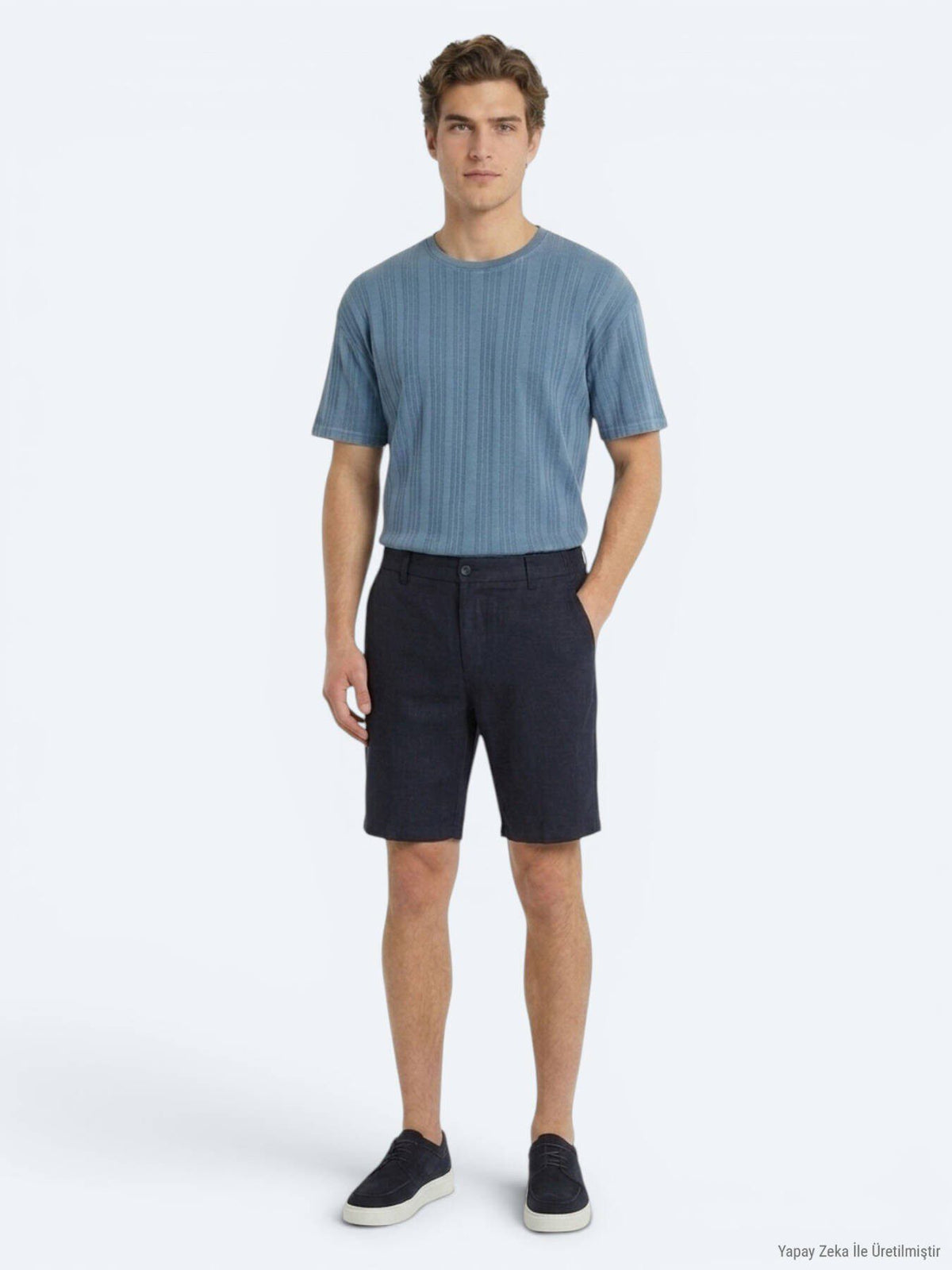 Marineblaue Velours Jogging Bermuda