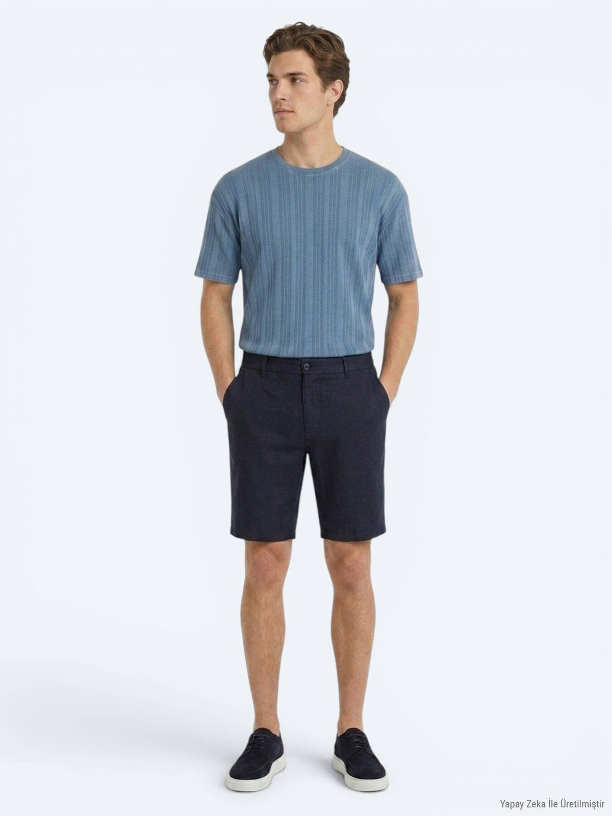 Marineblaue Velours Jogging Bermuda