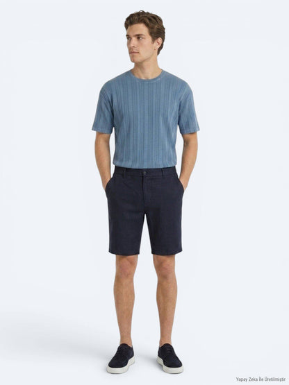 Marineblaue Velours Jogging Bermuda