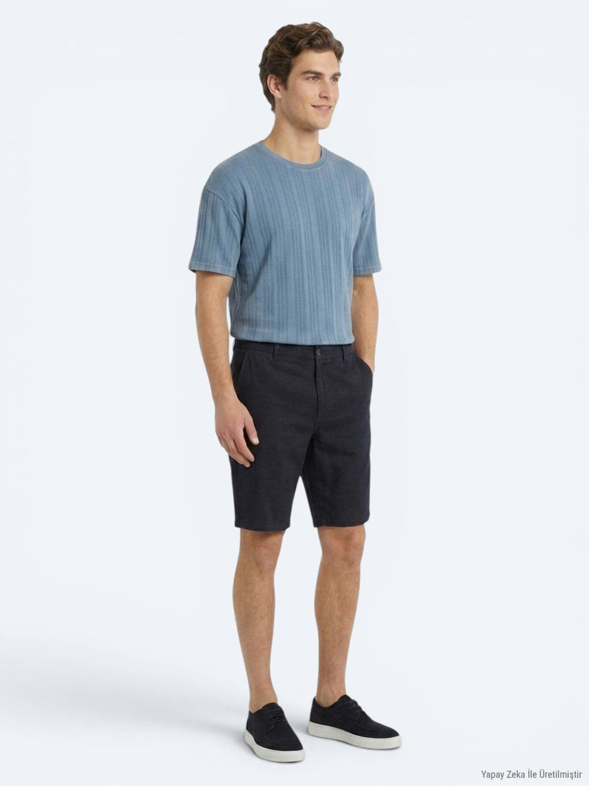Marineblaue Velours Jogging Bermuda