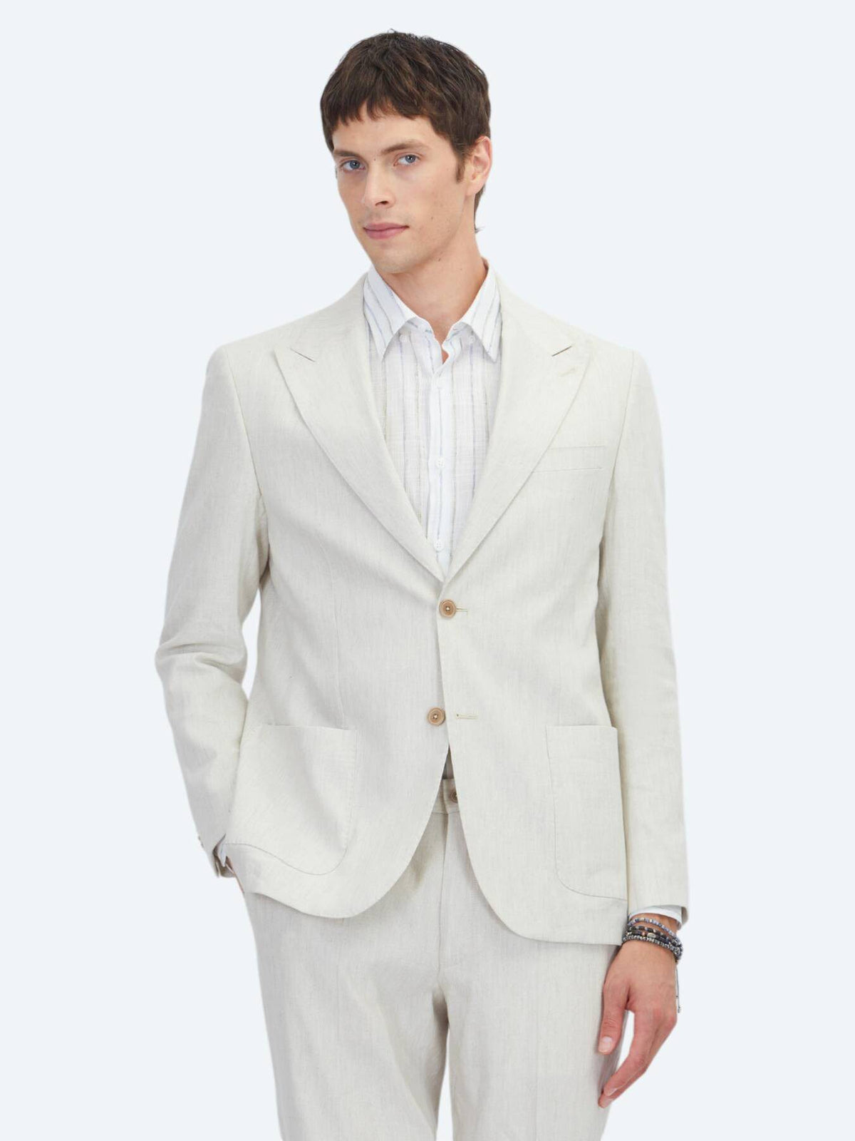 Beige Gemusterter Moderner Anzug aus Leinen