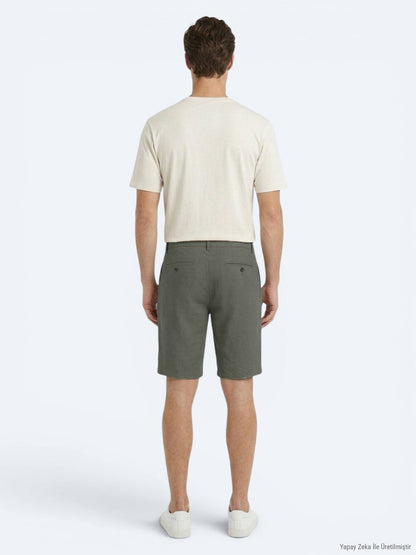 Khaki Velours Jogging Bermuda aus Baumwolle