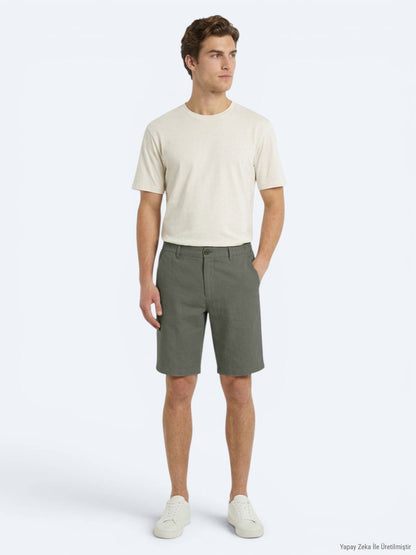 Khaki Velours Jogging Bermuda aus Baumwolle