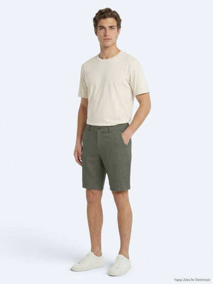 Khaki Velours Jogging Bermuda aus Baumwolle