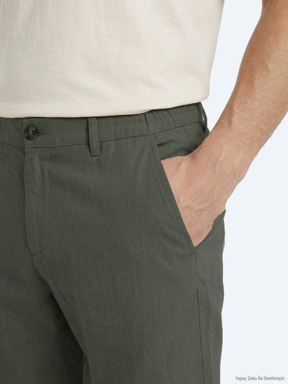 Khaki Velours Jogging Bermuda aus Baumwolle