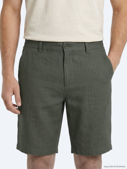 Khaki Velours Jogging Bermuda aus Baumwolle