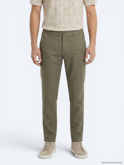 Khaki Weave Relaxed Fit Baumwollhose