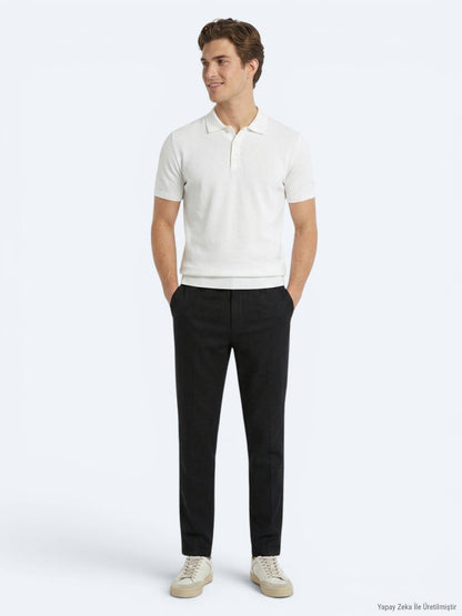 Schwarze lockere Baumwollhose mit Webmuster