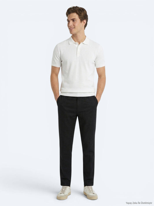 Schwarze lockere Baumwollhose mit Webmuster