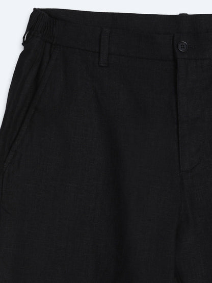 Schwarze lockere Baumwollhose mit Webmuster