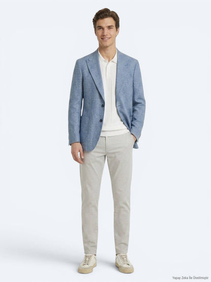 Blaue gemusterte moderne Leinenjacke
