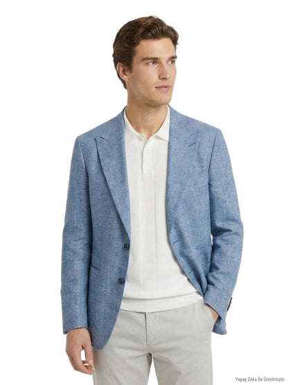 Blaue gemusterte moderne Leinenjacke