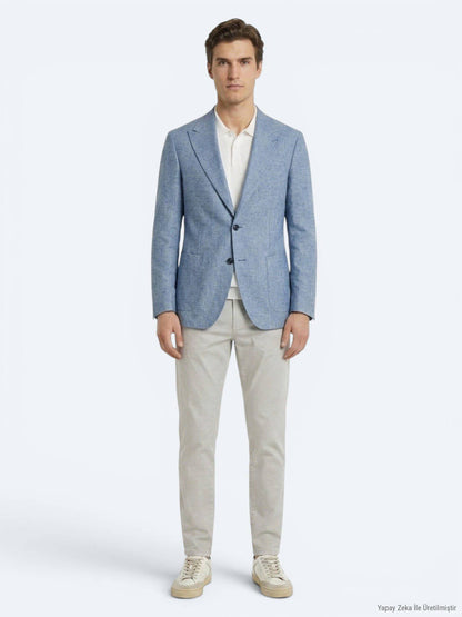 Blaue gemusterte moderne Leinenjacke