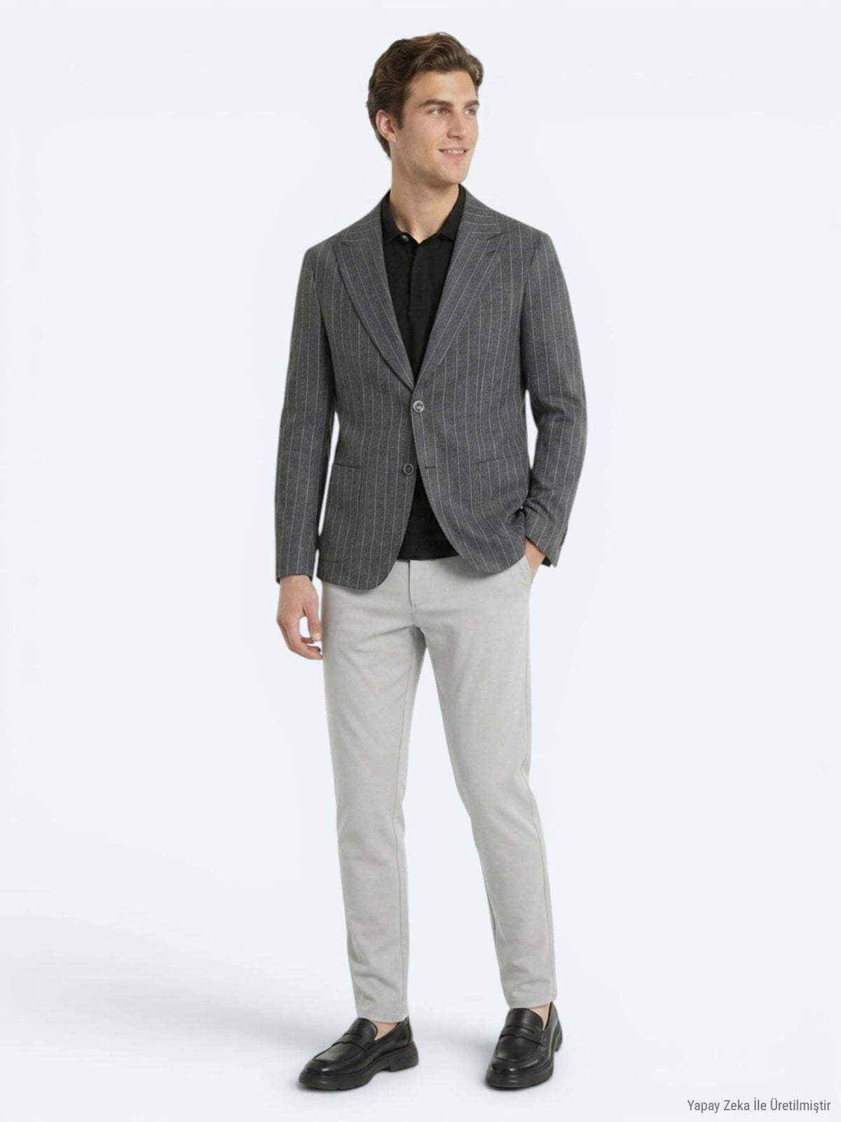 Hartkohle Gestreifter Modern Fit Leinenblazer