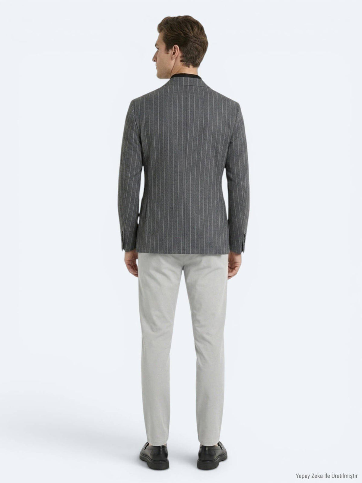 Hartkohle Gestreifter Modern Fit Leinenblazer