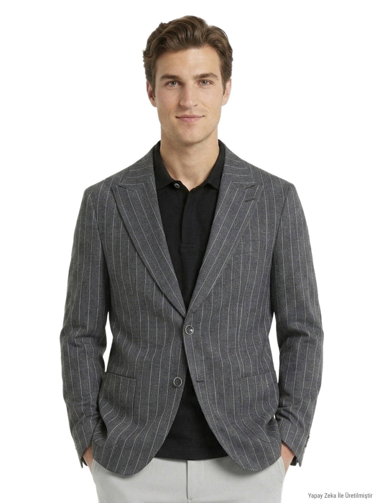 Hartkohle Gestreifter Modern Fit Leinenblazer
