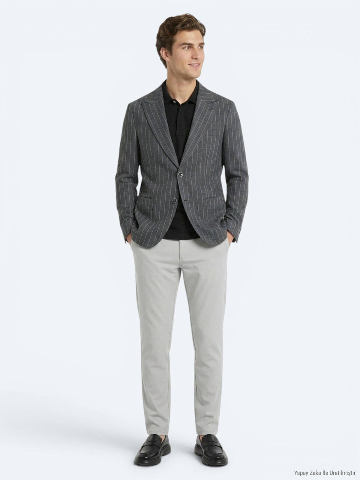 Hartkohle Gestreifter Modern Fit Leinenblazer