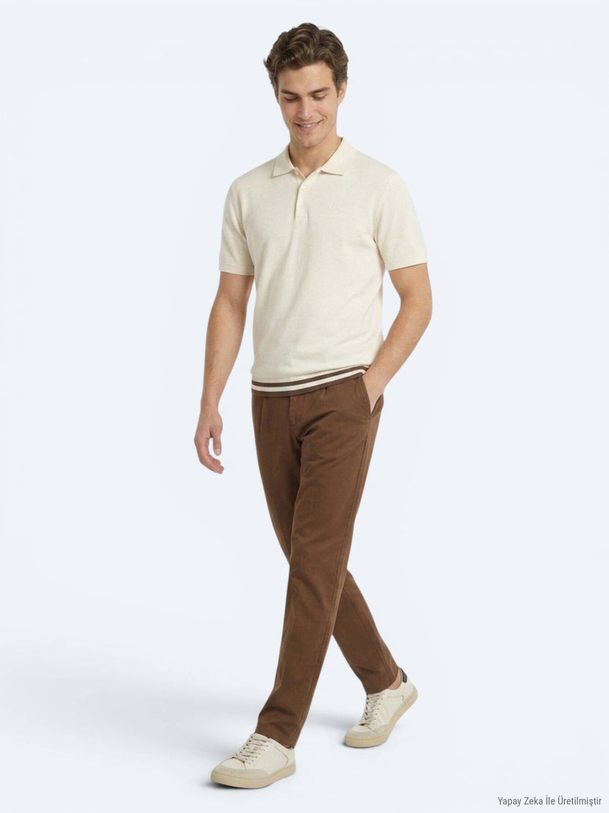 Beiges Unifarbenes 100% Baumwoll-T-Shirt