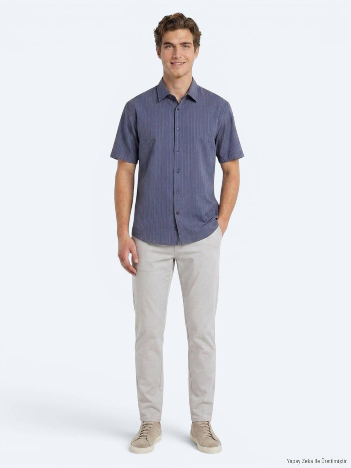 Indigo Gestreiftes Oversize Kurzhemd