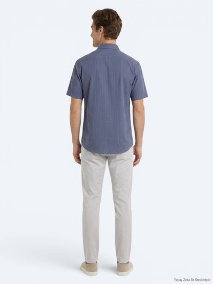 Indigo Gestreiftes Oversize Kurzhemd