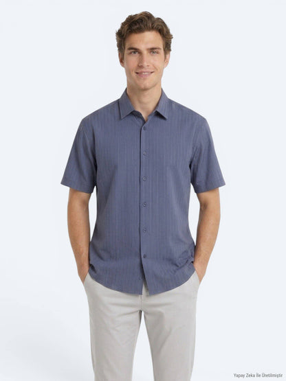 Indigo Gestreiftes Oversize Kurzhemd