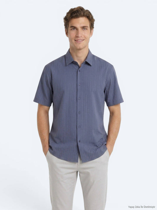 Indigo Gestreiftes Oversize Kurzhemd
