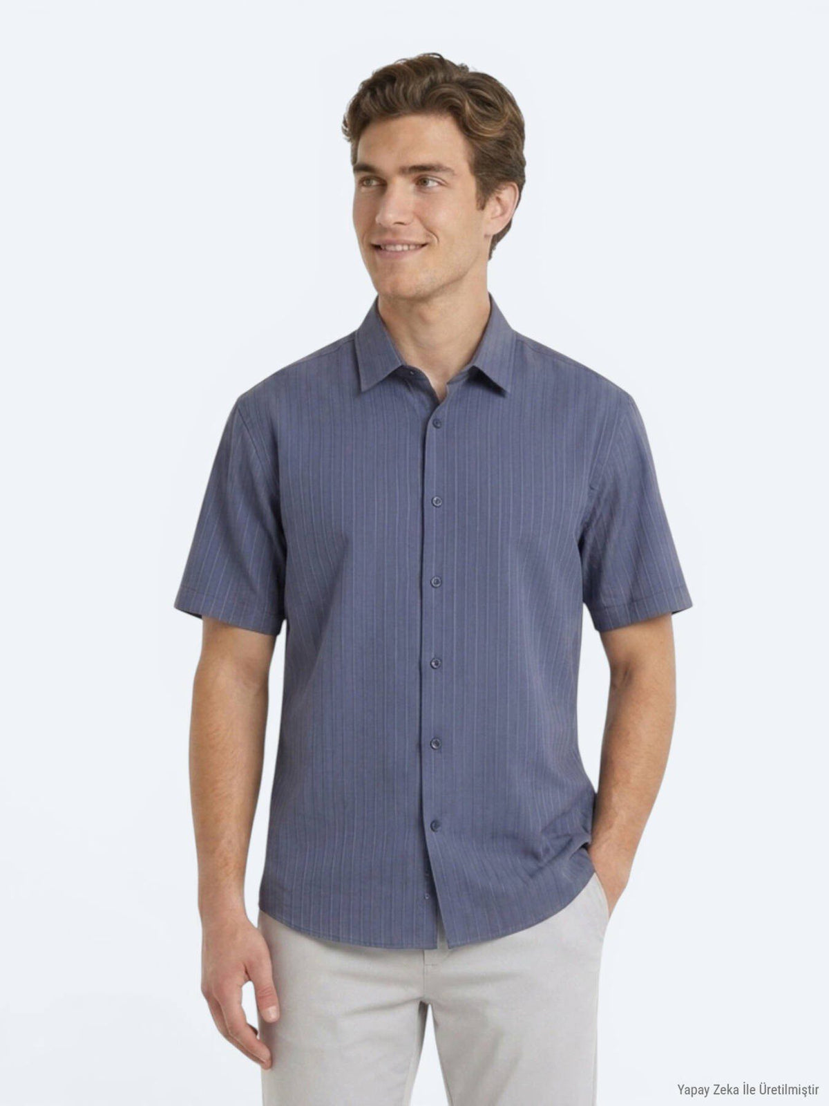 Indigo Gestreiftes Oversize Kurzhemd