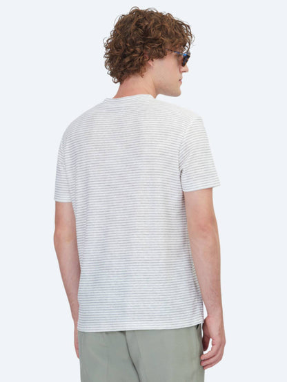 Grau Gestreiftes 100% Leinen T-Shirt