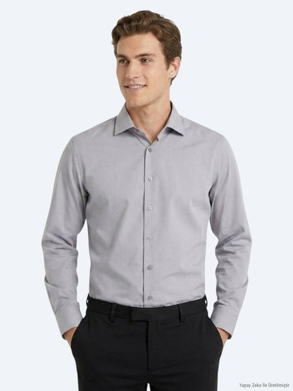 Grau Regular Fit Casual Baumwollhemd