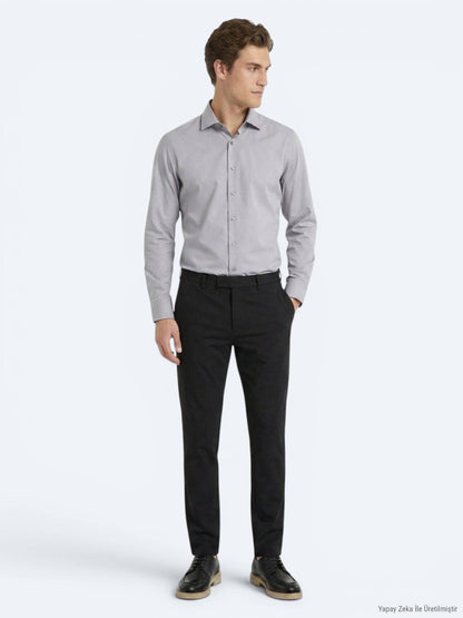 Grau Regular Fit Casual Baumwollhemd