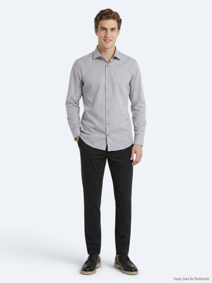 Grau Regular Fit Casual Baumwollhemd