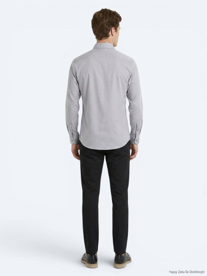Grau Regular Fit Casual Baumwollhemd