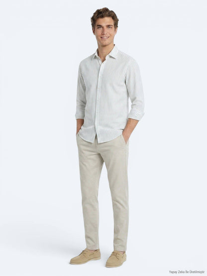 Weiß Gestreiftes Regular Fit Casual Hemd