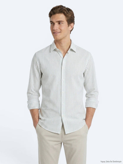 Weiß Gestreiftes Regular Fit Casual Hemd