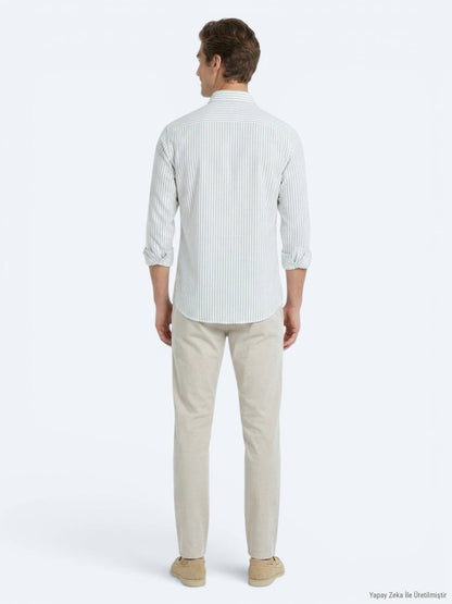 Weiß Gestreiftes Regular Fit Casual Hemd