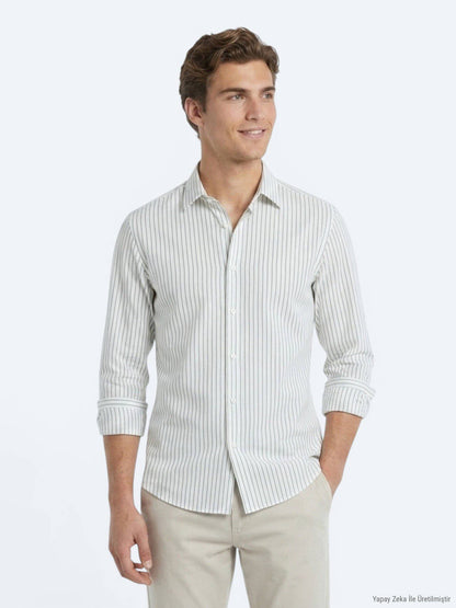 Weiß Gestreiftes Regular Fit Casual Hemd