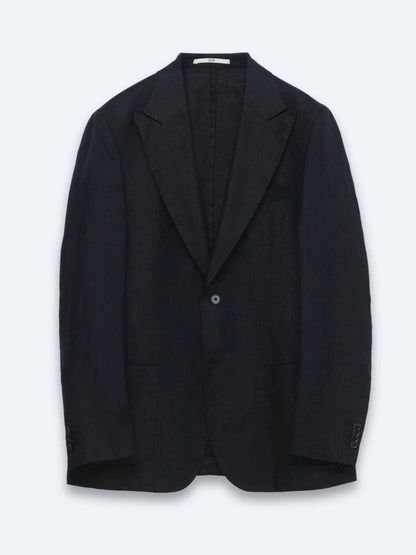 Schwarze Moderne Passform Leinenjacke