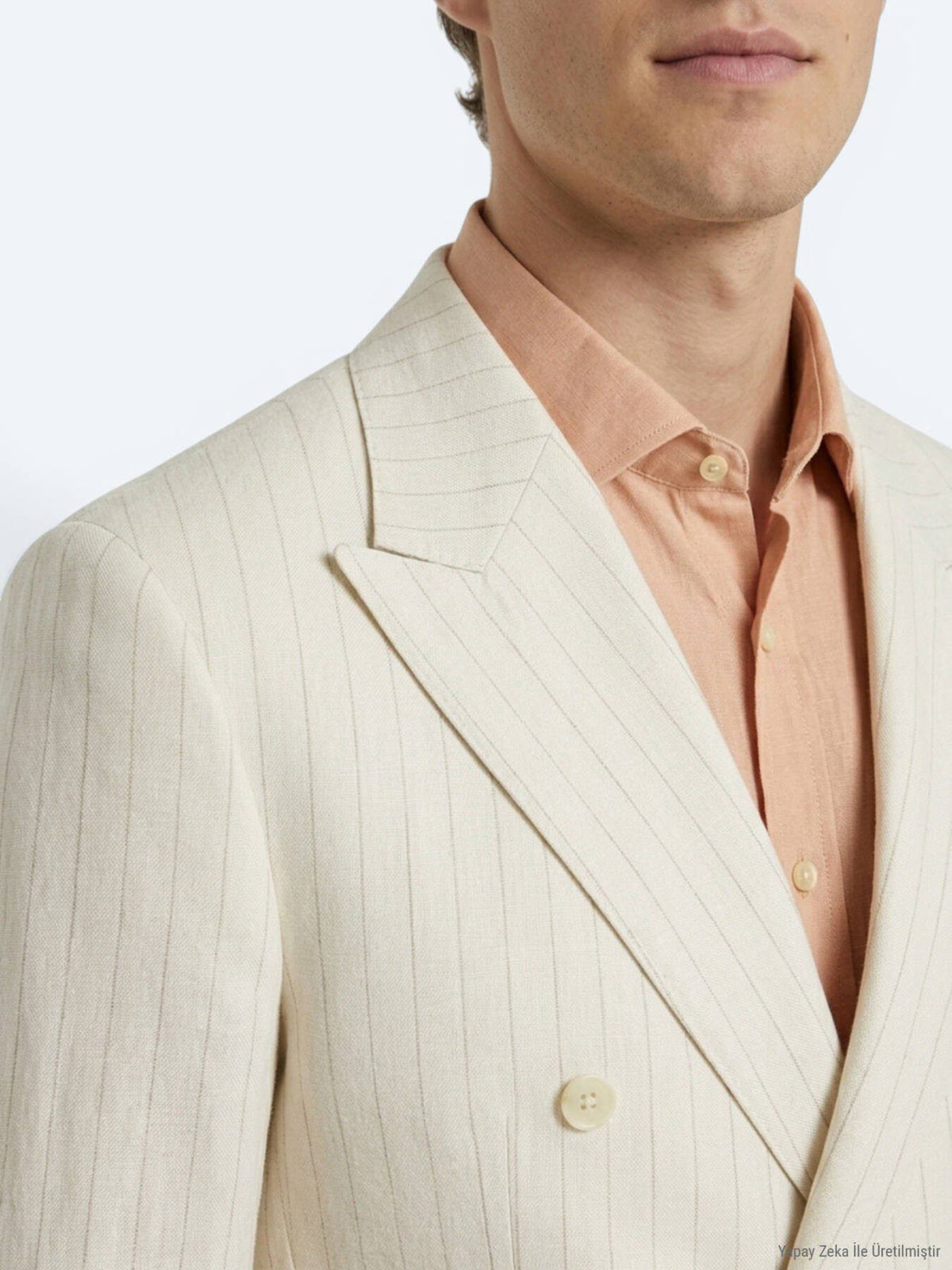 Beige Gestreifter Modern Fit Anzug