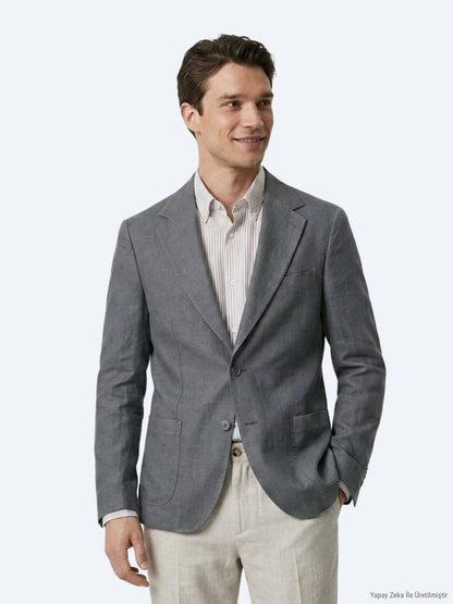 Petrolblaue moderne Leinenjacke