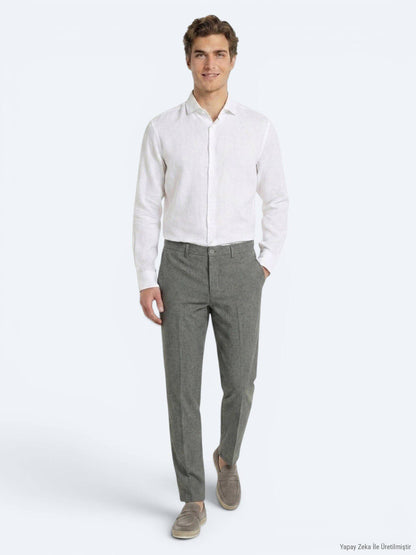 Khaki Relaxed Fit Casual Hosen aus Leinen