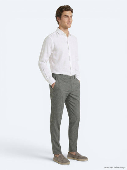 Khaki Relaxed Fit Casual Hosen aus Leinen