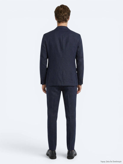 Marineblauer Komfort Fit 100% Leinenanzug