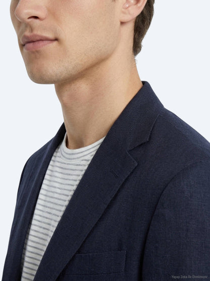Marineblauer Komfort Fit 100% Leinenanzug