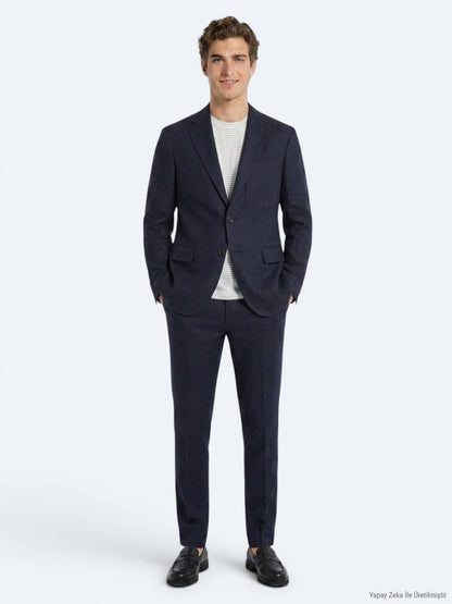 Marineblauer Komfort Fit 100% Leinenanzug