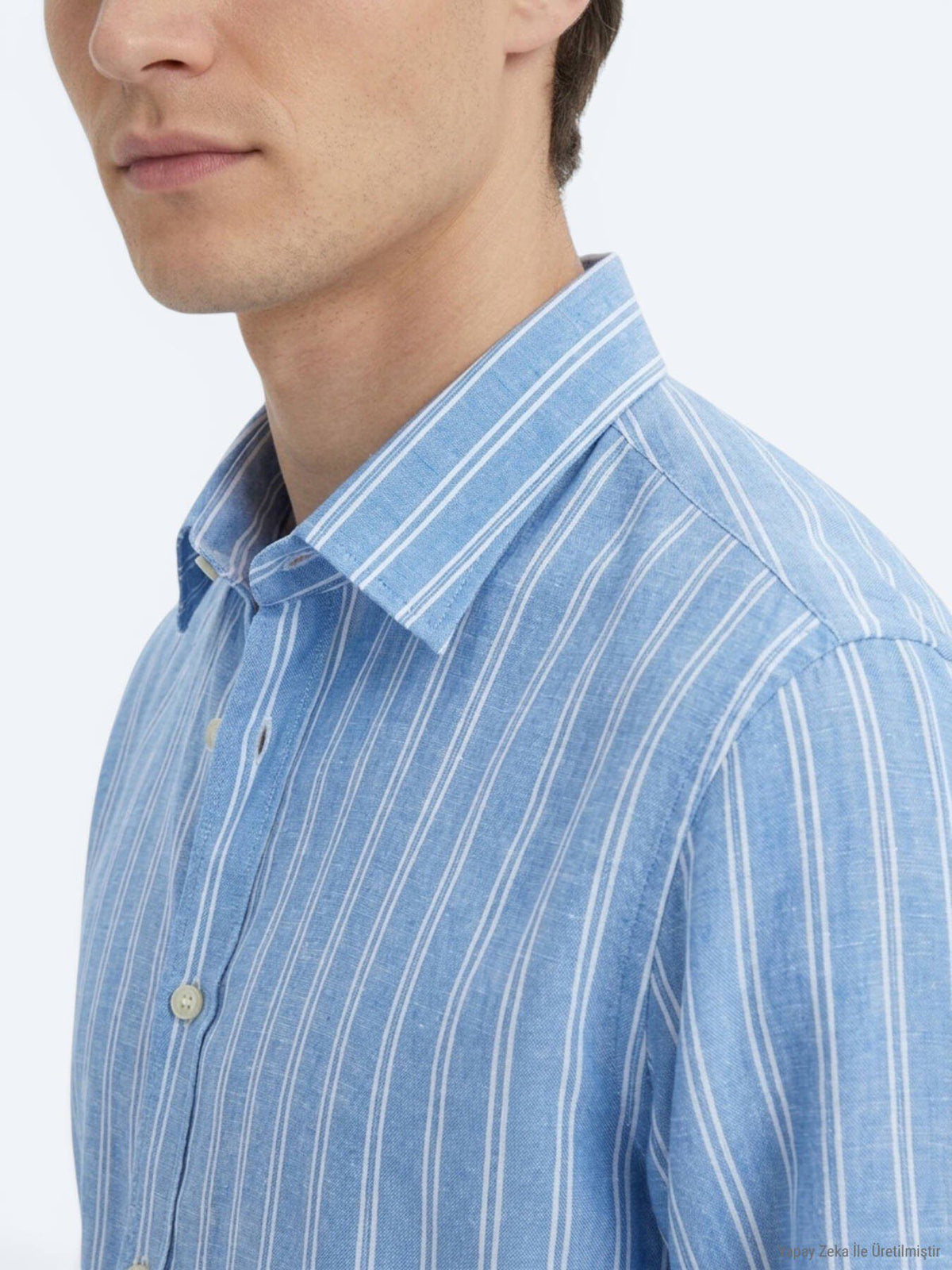 Hellblau Gestreiftes Regular Fit Hemd 100% Baumwolle