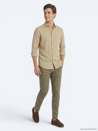 Zitronenform Unifarben Regular Fit Baumwollhemd