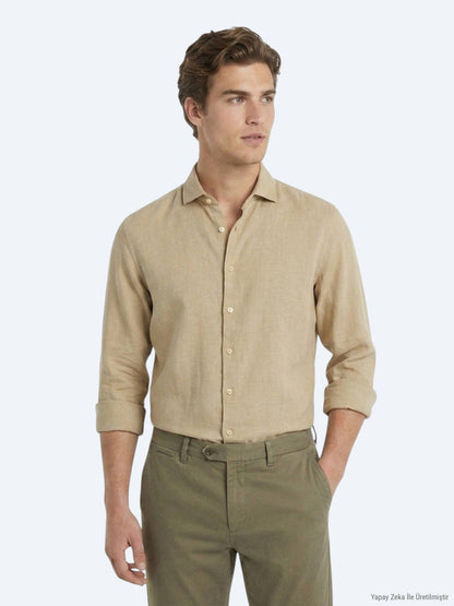 Zitronenform Unifarben Regular Fit Baumwollhemd