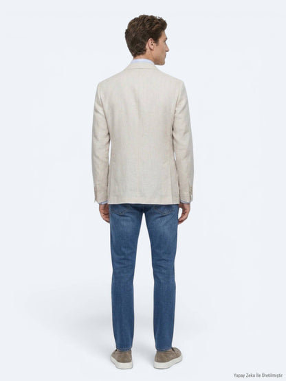 Stein Einfarbig Modern Fit Leinenjacke