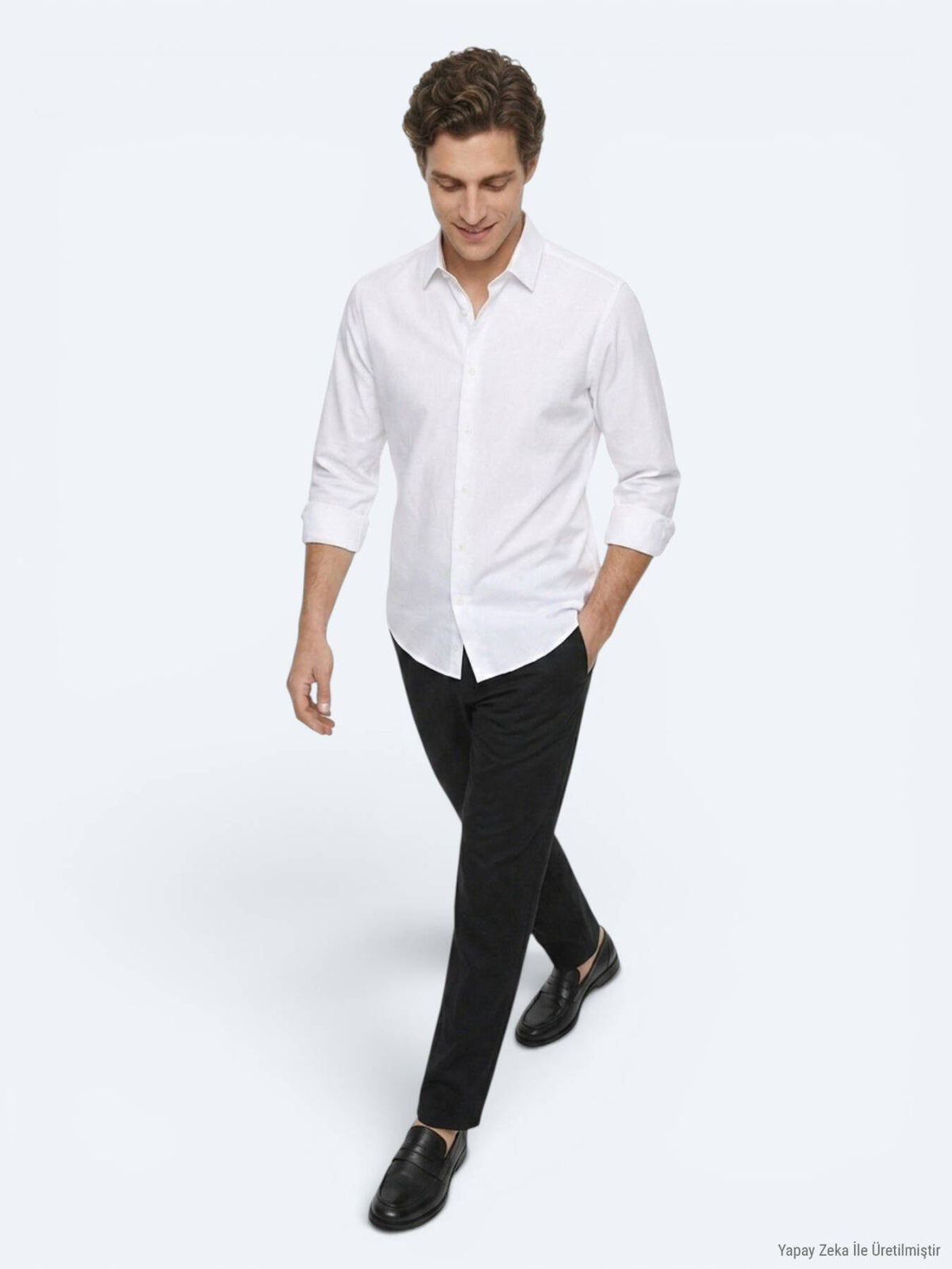 Weiß Gestreiftes Regular Fit Baumwollhemd