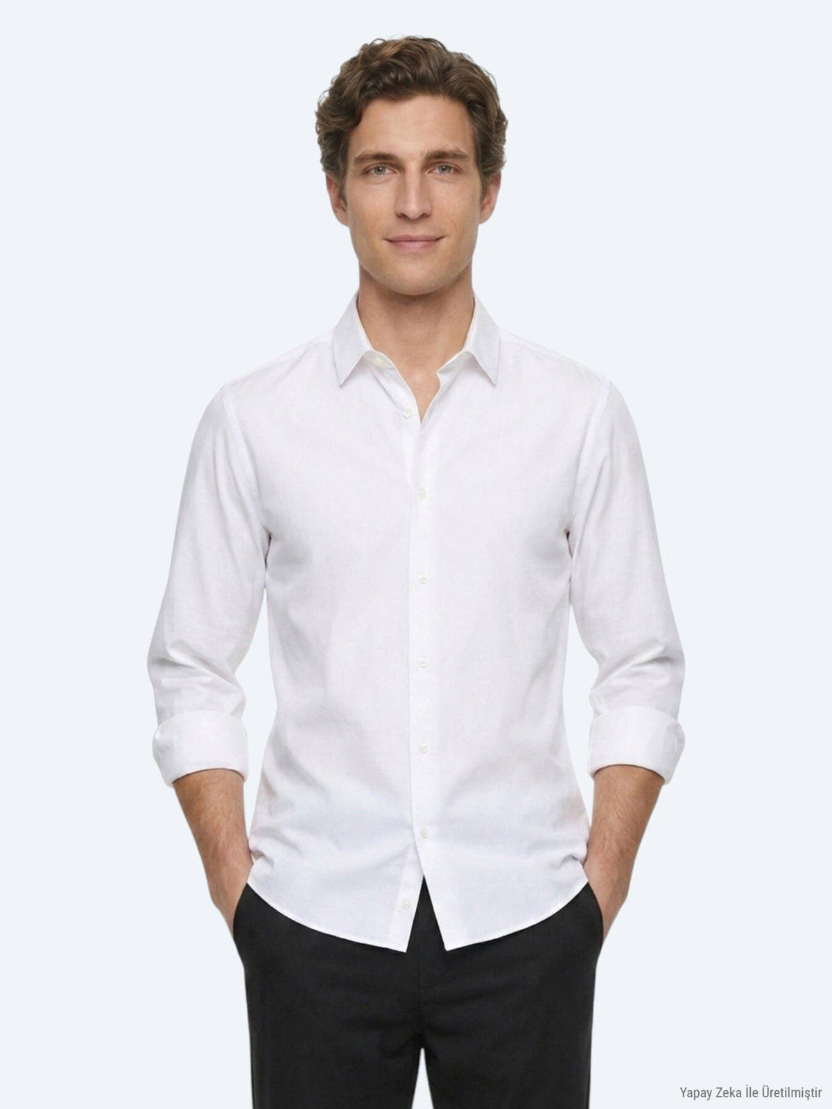 Weiß Gestreiftes Regular Fit Baumwollhemd